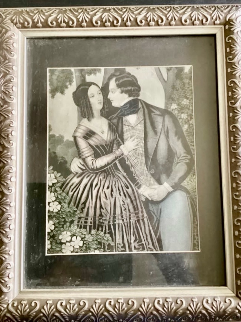 1846 Romantic Antique Lithograph by J Baillie Amazing Expression Color
